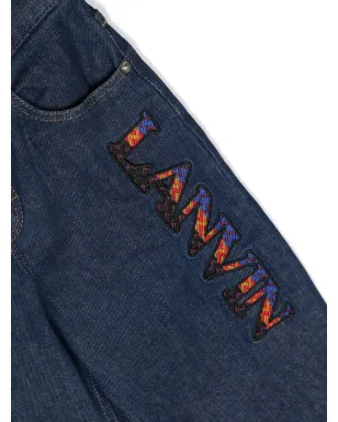 Lanvin Enfant カーブ ロゴ刺繍ストレートジーンズ - サムネイル3