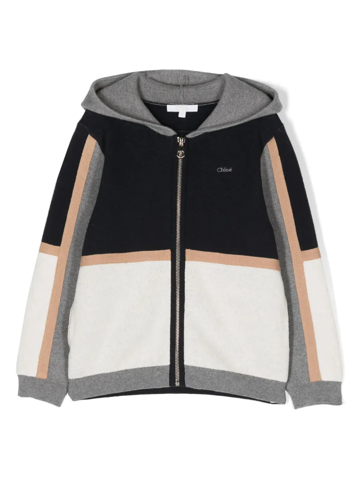 Chloé Kids カラーブロック ジップアップ フード付きジャケット - 画像1