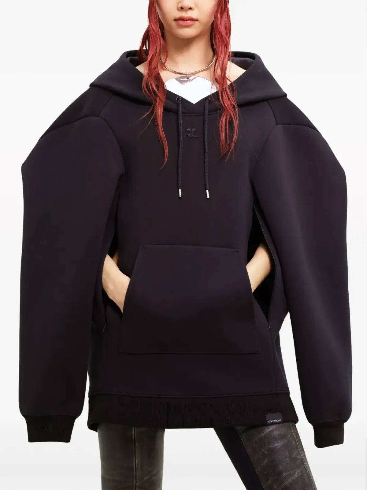 Courrèges ロゴ刺繍フード付きドレス - 画像5