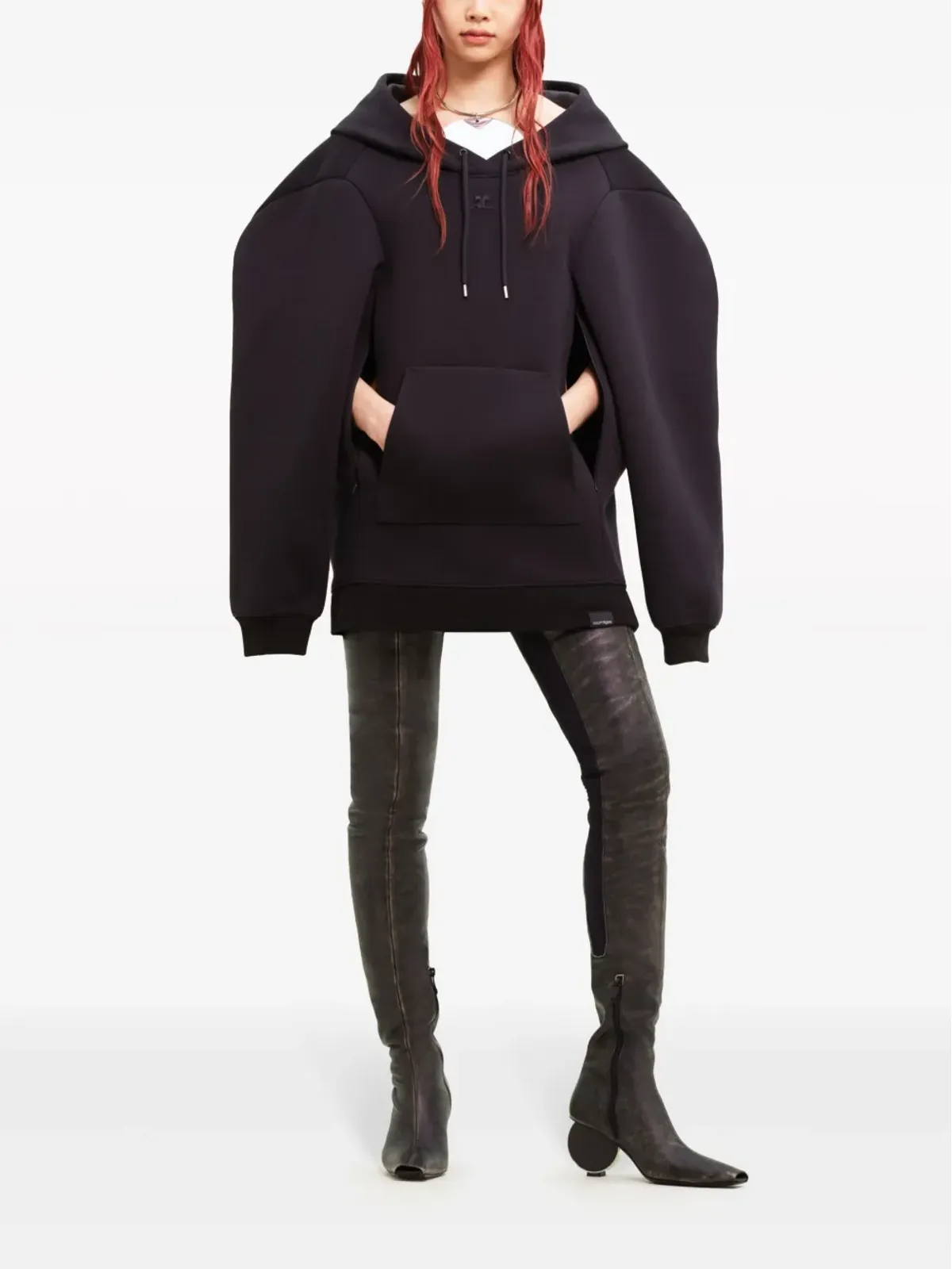 Courrèges ロゴ刺繍フード付きドレス - 画像2