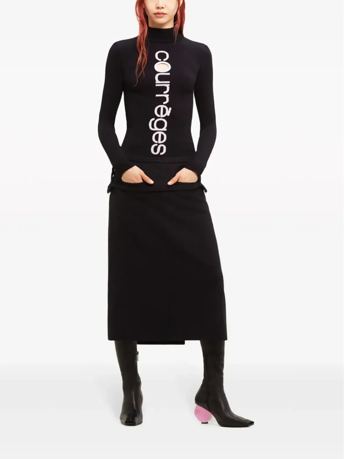Courrèges パネルド ヴァージンウール ミディスカート - 画像2