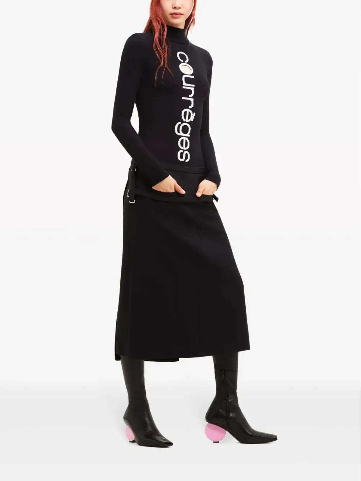 Courrèges パネルド ヴァージンウール ミディスカート - 画像3