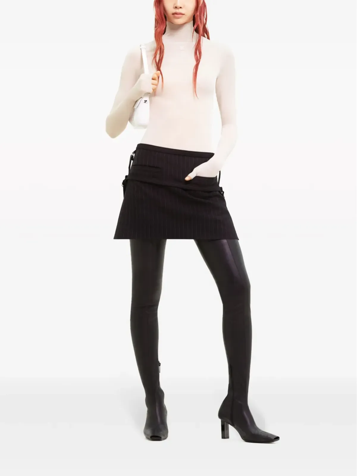 Courrèges ピンストライプ バージンウール ミニスカート ブラック - 画像2