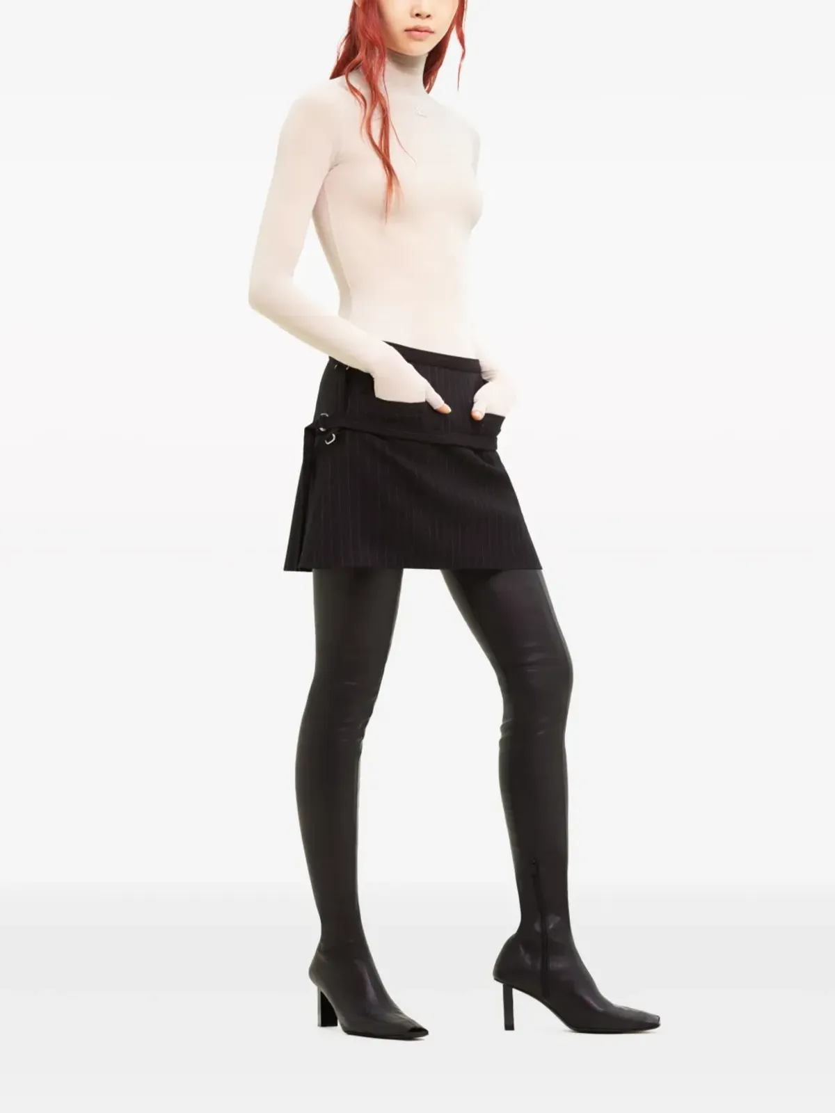 Courrèges ピンストライプ バージンウール ミニスカート ブラック - 画像3