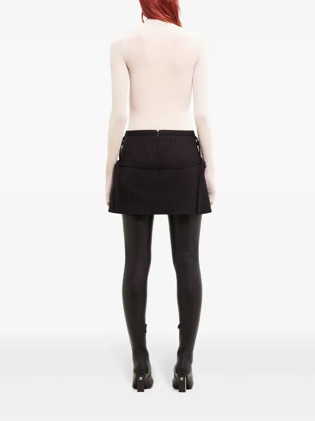 Courrèges ピンストライプ バージンウール ミニスカート ブラック - 画像4