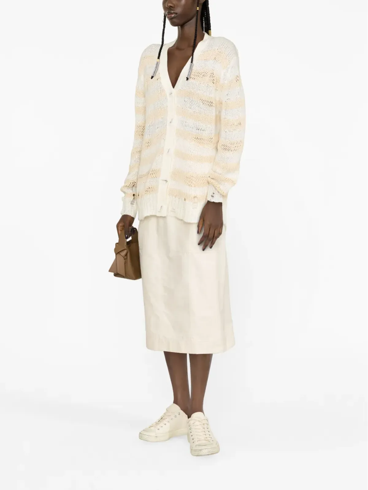 Acne Studios ダメージ加工ストライプカーディガン - Neutrals - 画像3