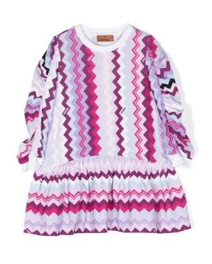 Missoni Kids ジグザグ柄ストレッチコットンドレス - パープル - サムネイル1