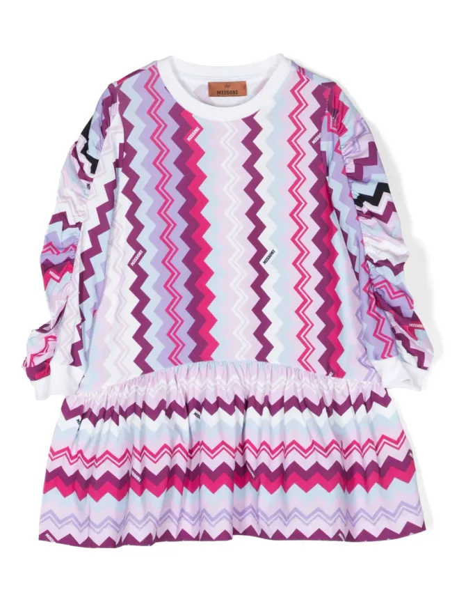Missoni Kids Missoni Kids ジグザグ柄ストレッチコットンドレス - パープルの商品画像