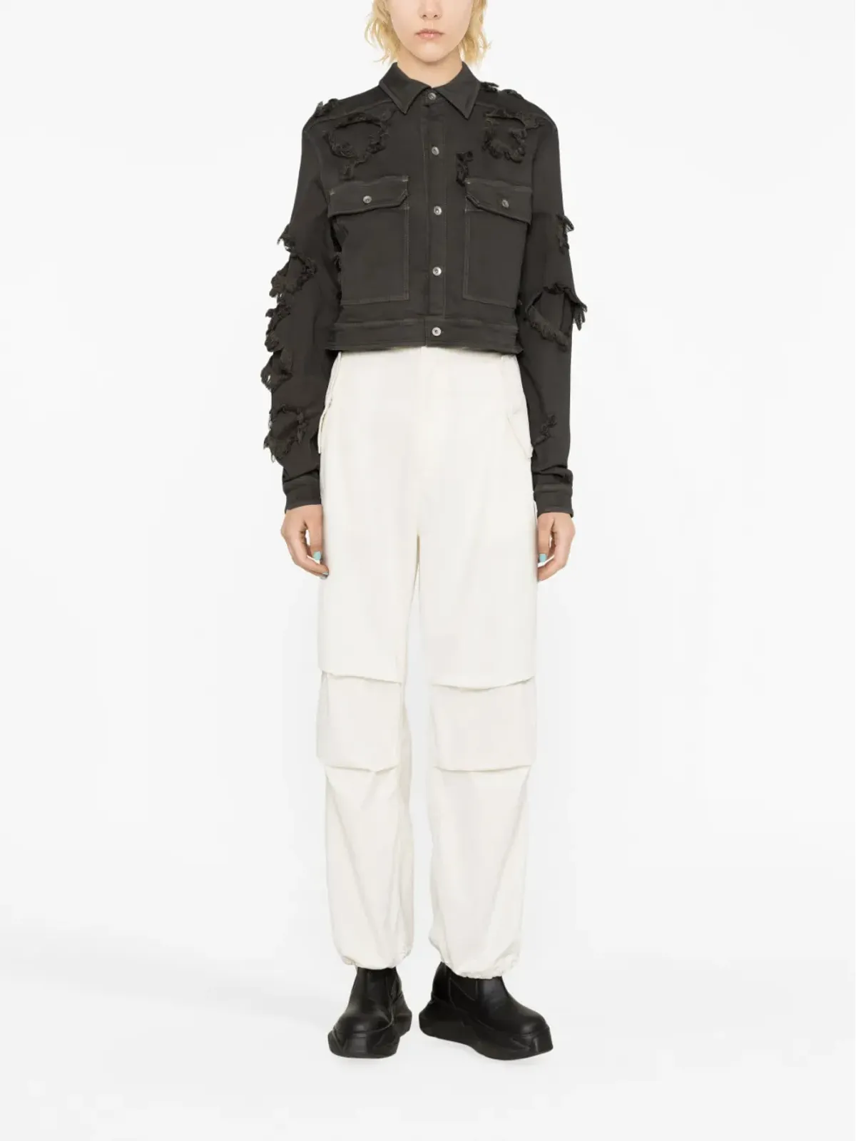 Rick Owens DRKSHDW ダメージ加工 クロップドデニムジャケット - 画像2