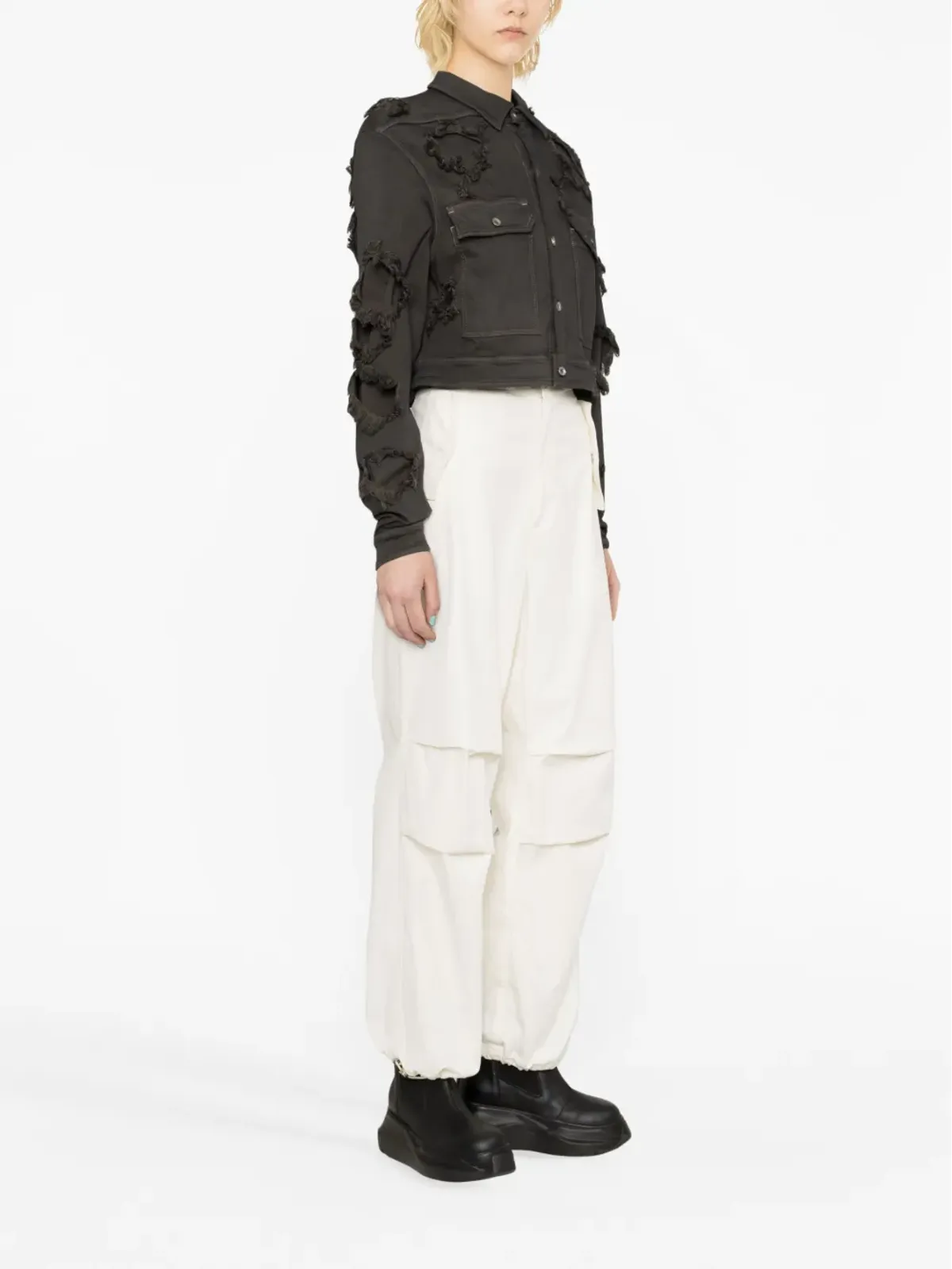 Rick Owens DRKSHDW ダメージ加工 クロップドデニムジャケット - 画像4