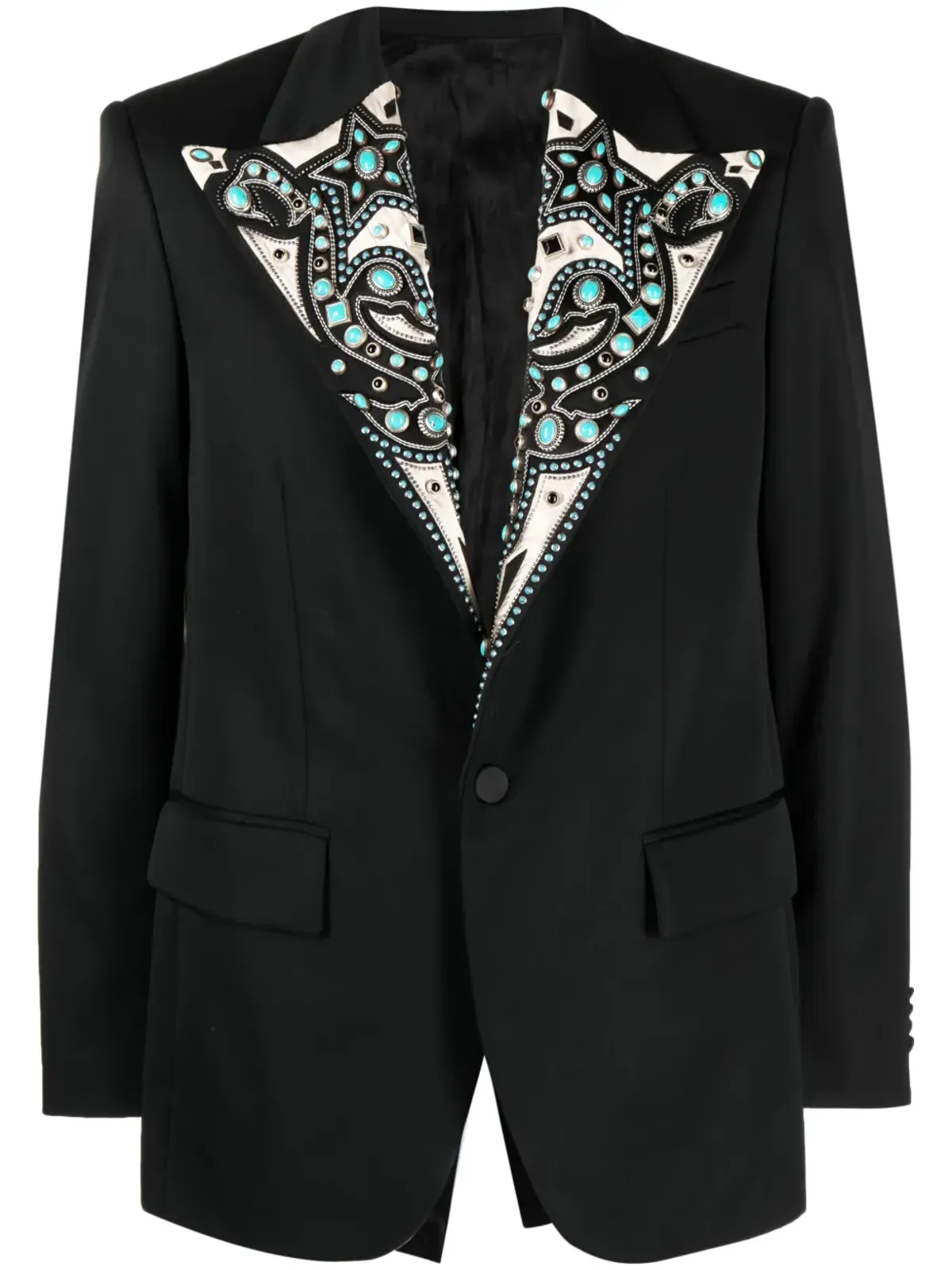 Roberto Cavalli ターコイズ装飾のシングルブレストブレザー - ブラック - 画像1