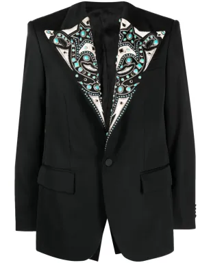Roberto Cavalli ターコイズ装飾のシングルブレストブレザー - ブラック - サムネイル1
