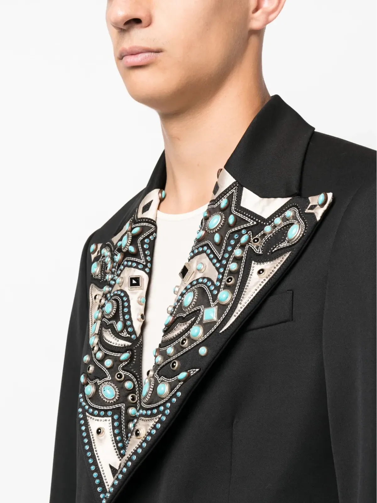 Roberto Cavalli ターコイズ装飾のシングルブレストブレザー - ブラック - 画像5