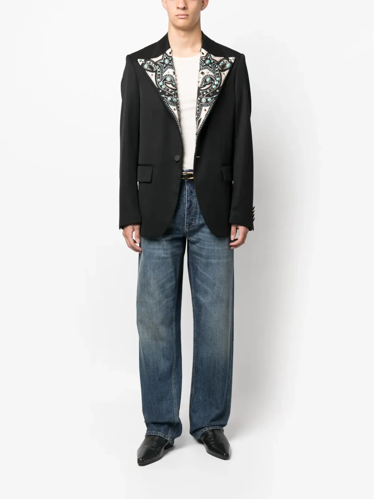 Roberto Cavalli ターコイズ装飾のシングルブレストブレザー - ブラック - 画像2