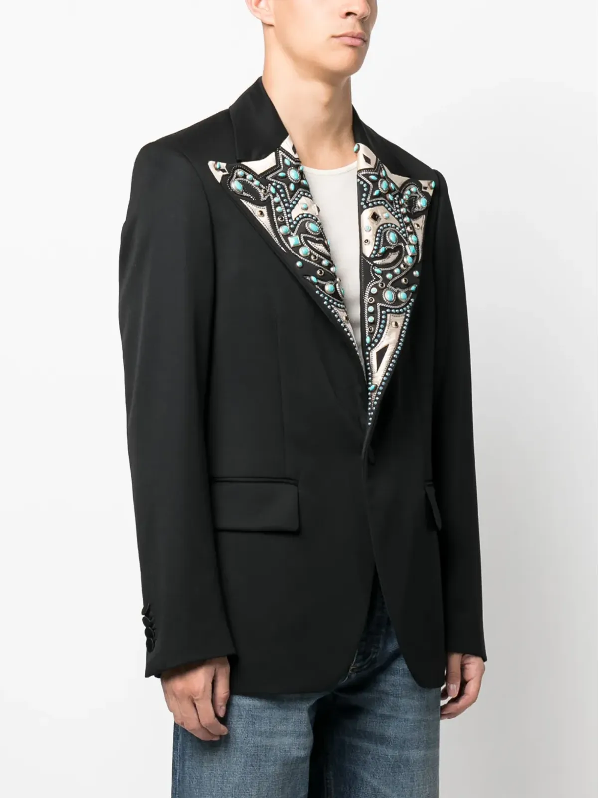 Roberto Cavalli ターコイズ装飾のシングルブレストブレザー - ブラック - 画像3