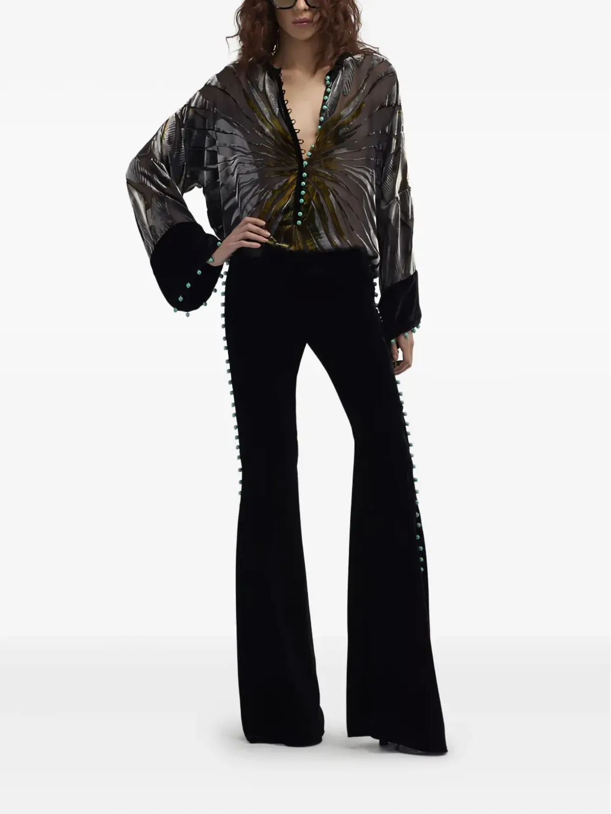 Roberto Cavalli bead-embellished flared trousers - Black - 画像2