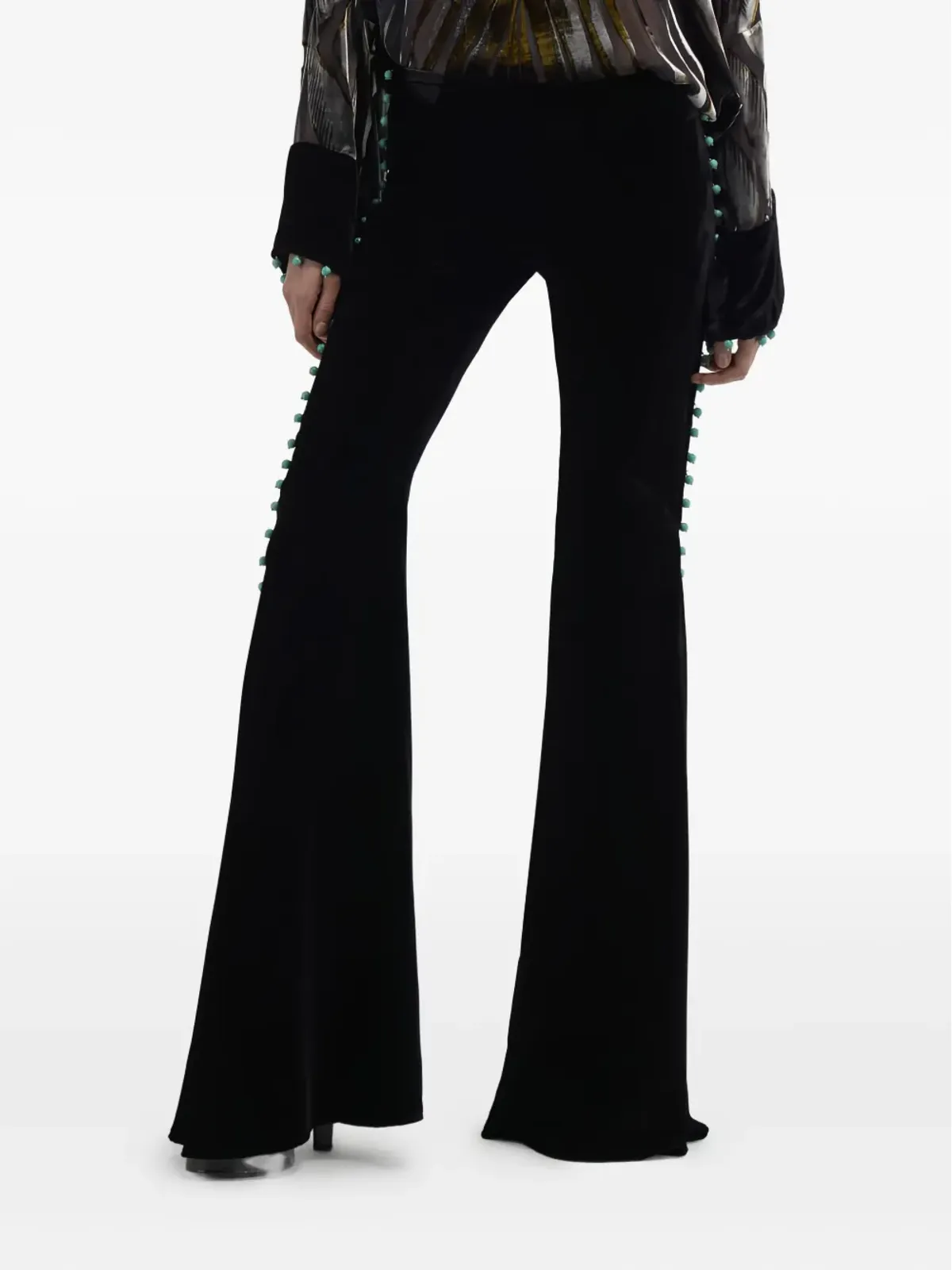 Roberto Cavalli bead-embellished flared trousers - Black - 画像4