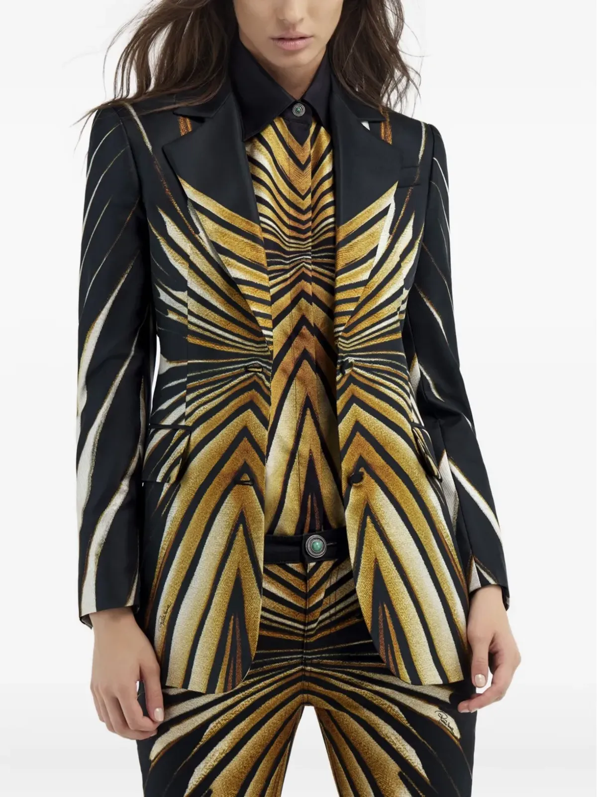 Roberto Cavalli Ray Of Gold-print テーラードジャケット - 画像3