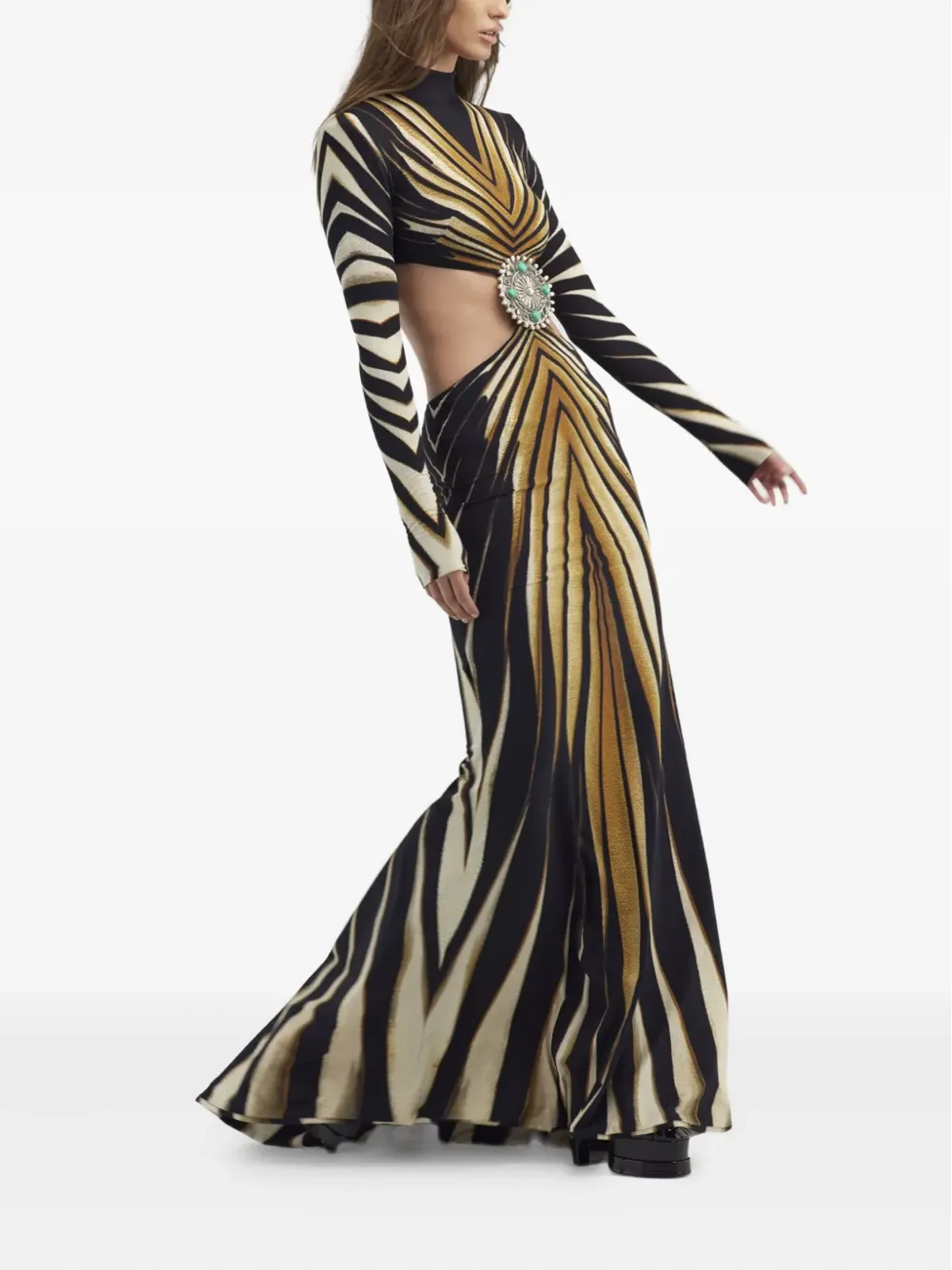 Roberto Cavalli ゴールドプリントのガウン - 画像5