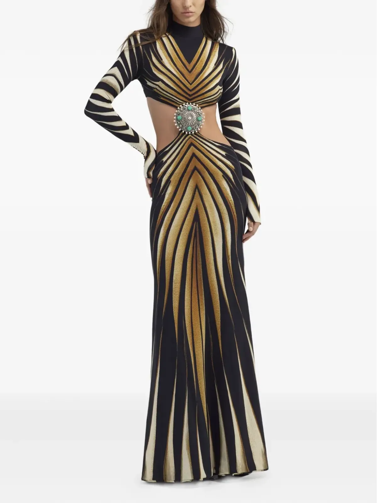 Roberto Cavalli ゴールドプリントのガウン - 画像2