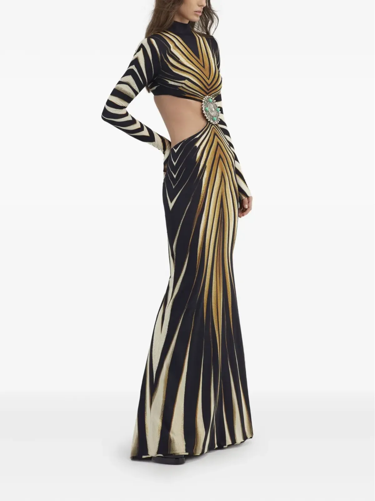 Roberto Cavalli ゴールドプリントのガウン - 画像3