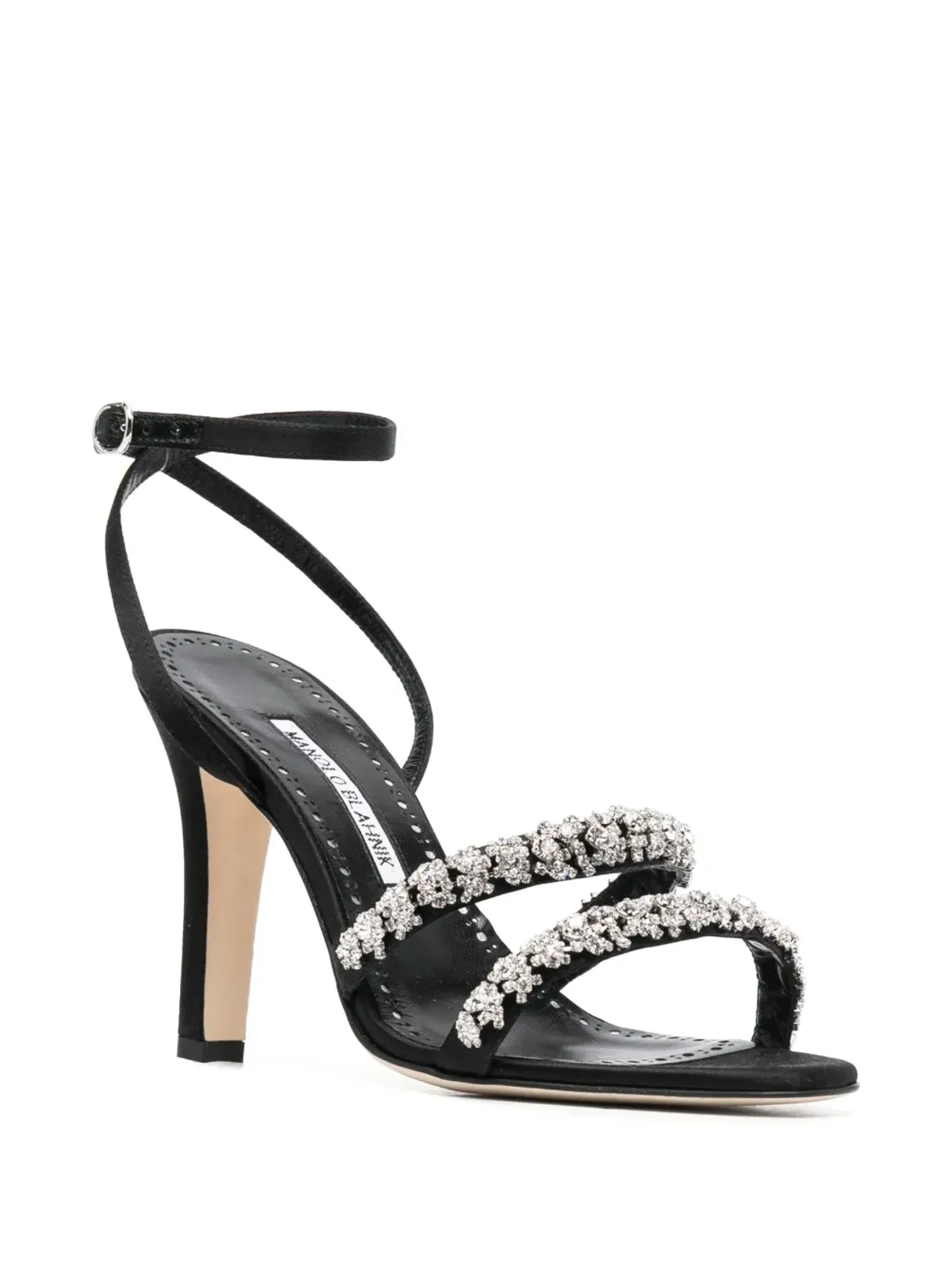Manolo Blahnik クリスタルエンブリッシュ レザー サンダル - ブラック - 画像2