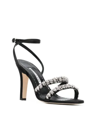 Manolo Blahnik クリスタルエンブリッシュ レザー サンダル - ブラック - サムネイル2