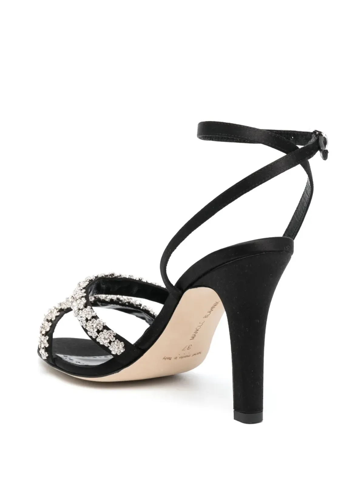 Manolo Blahnik クリスタルエンブリッシュ レザー サンダル - ブラック - 画像3