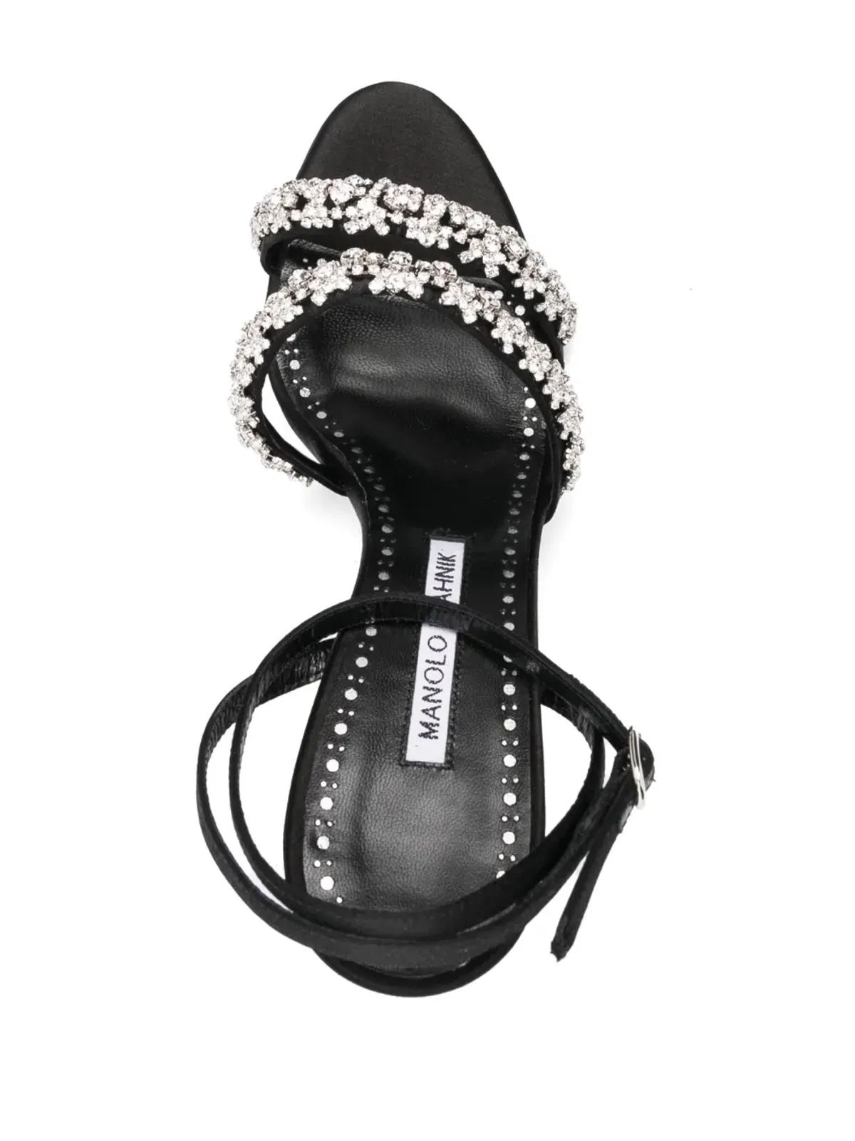 Manolo Blahnik クリスタルエンブリッシュ レザー サンダル - ブラック - 画像4