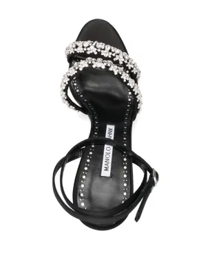 Manolo Blahnik クリスタルエンブリッシュ レザー サンダル - ブラック - サムネイル4