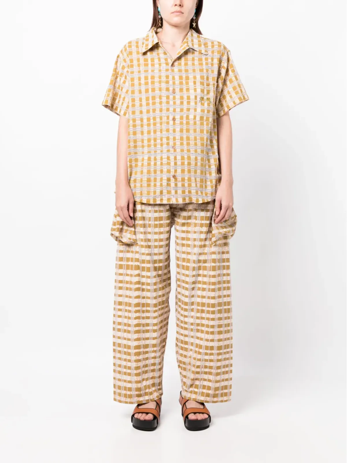 STORY mfg. チェック柄ワイドレッグパンツ - Brown - 画像3