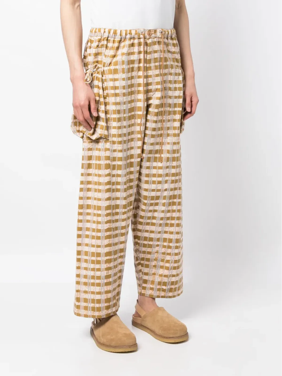 STORY mfg. チェック柄ワイドレッグパンツ - Brown - 画像4