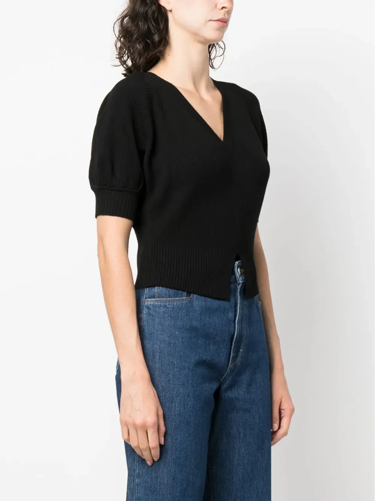 Ulla Johnson Eila ribbed V-neck top - Black - 画像3