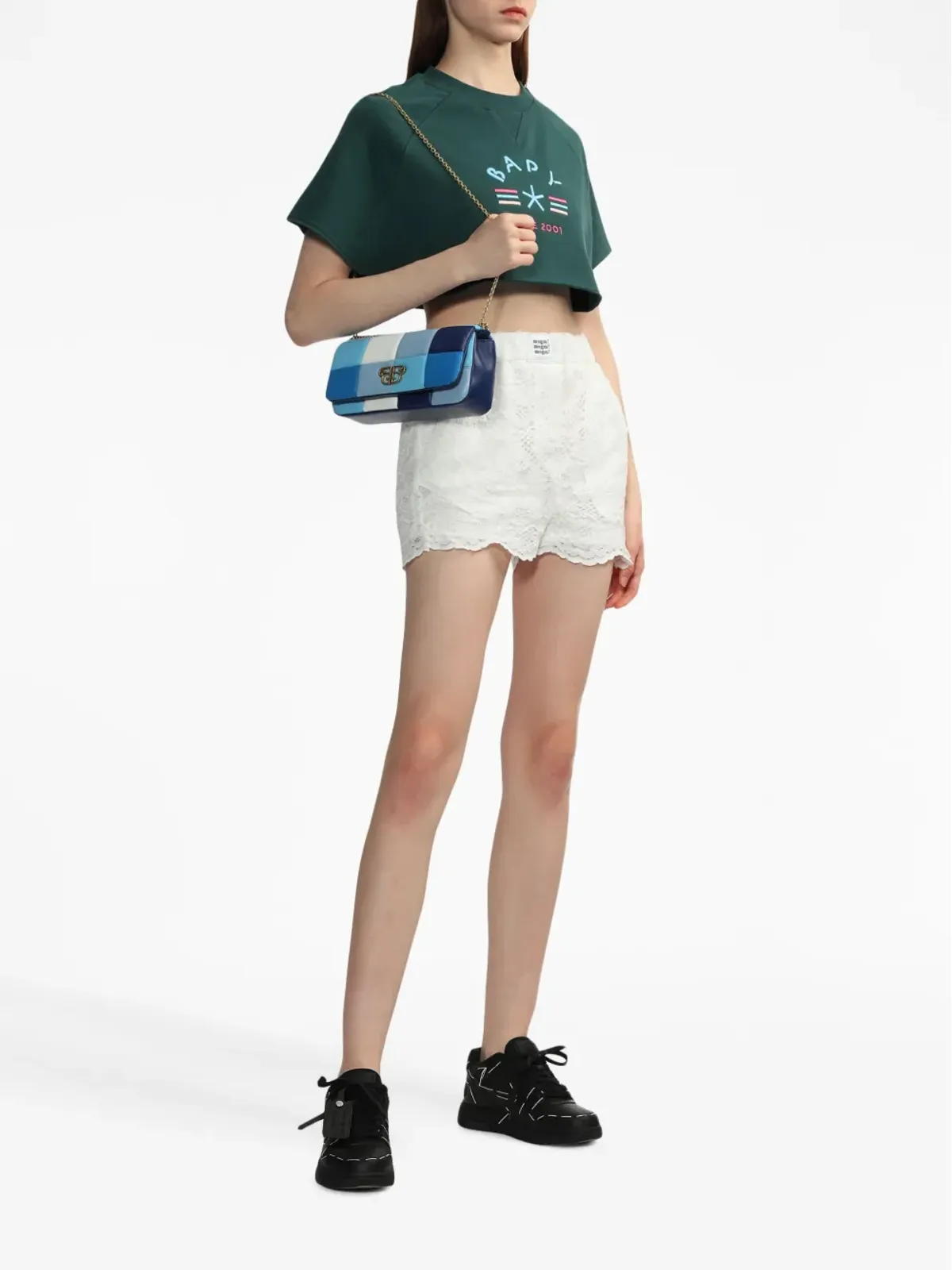 MSGM ロゴパッチ付きスカラップレースショーツ - 画像2