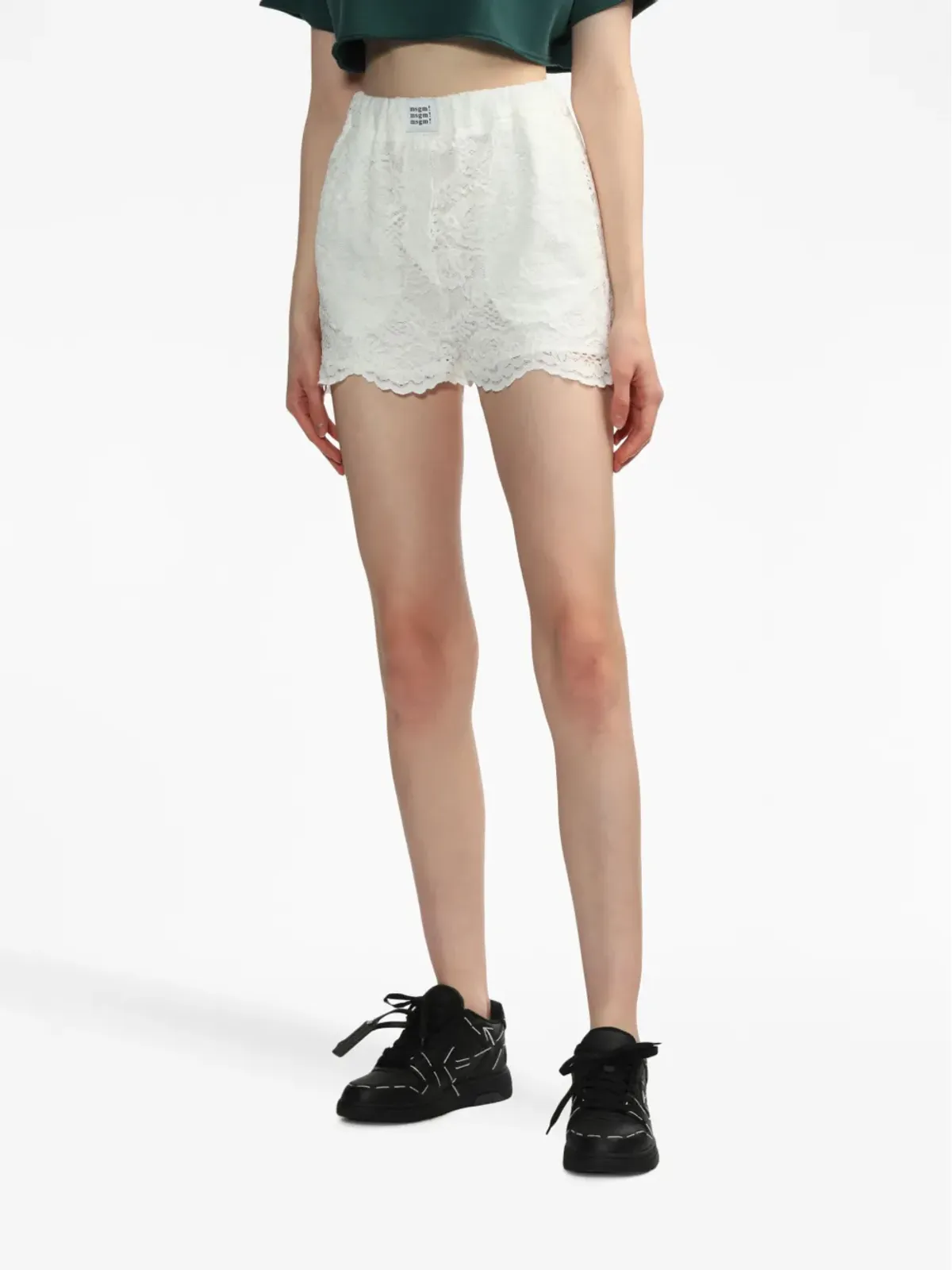 MSGM ロゴパッチ付きスカラップレースショーツ - 画像3