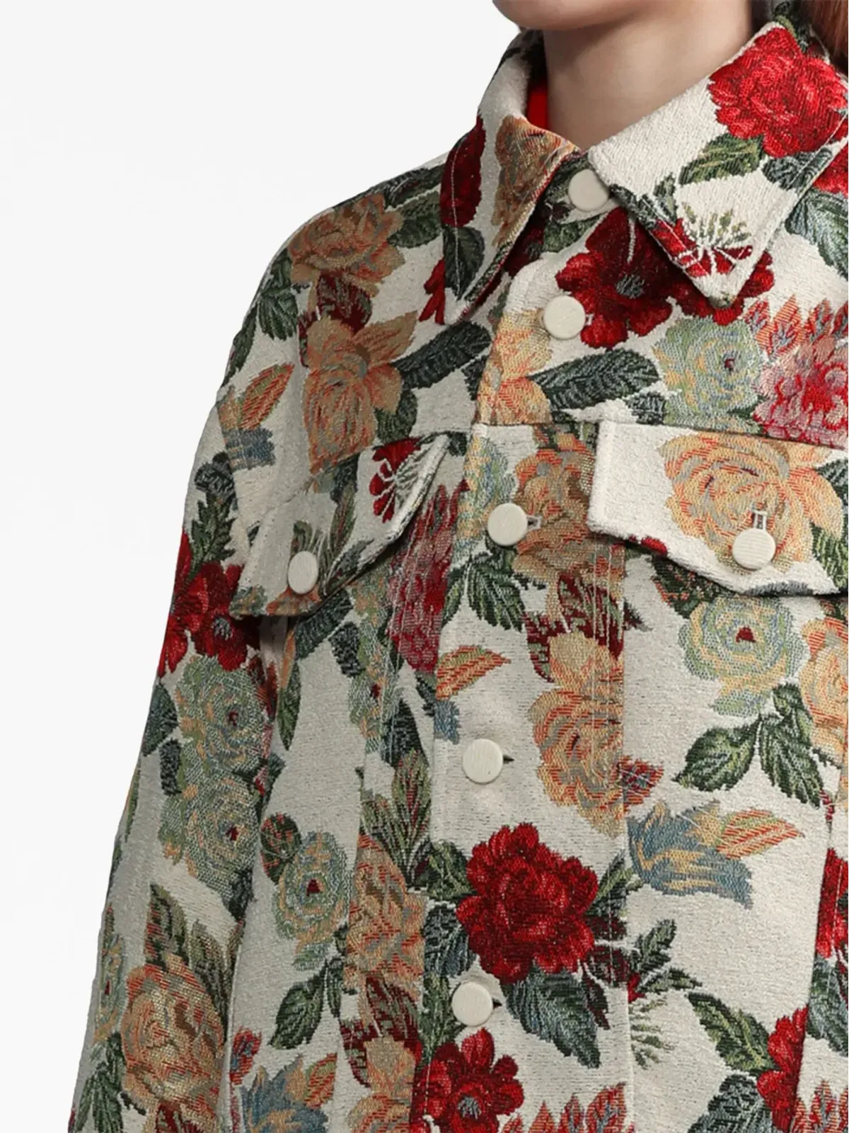 Ader Error embroidered-floral shirt jacket - Neutrals - 画像5