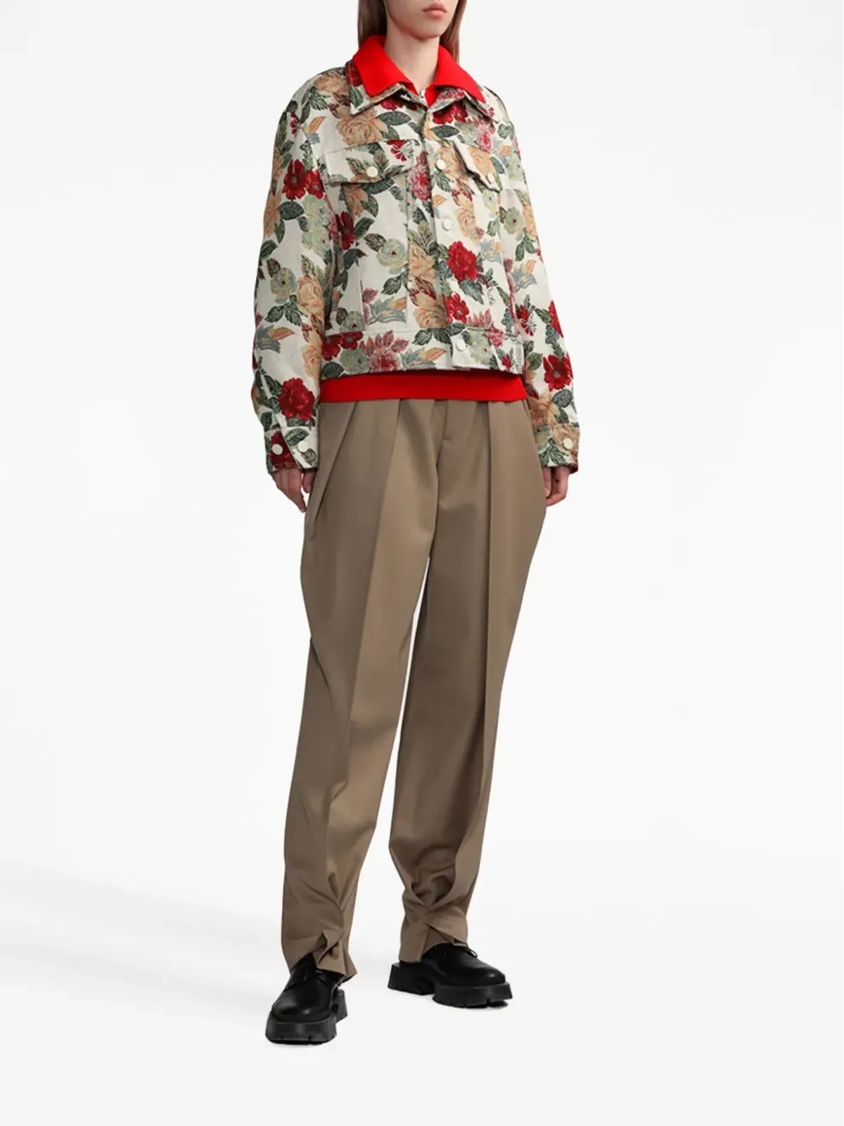 Ader Error embroidered-floral shirt jacket - Neutrals - 画像2