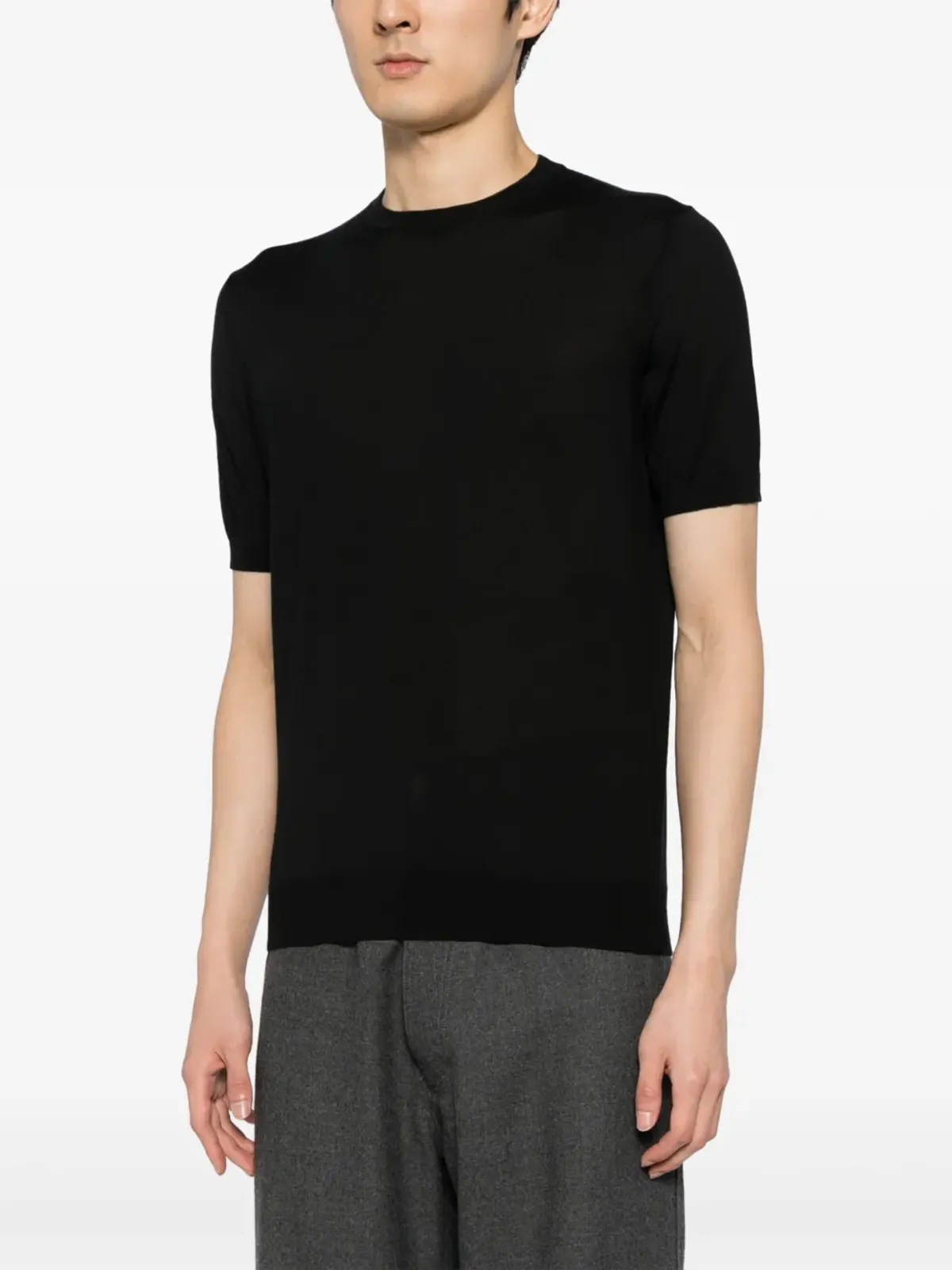 Colombo crew-neck fine-knit T-shirt - Black - 画像3