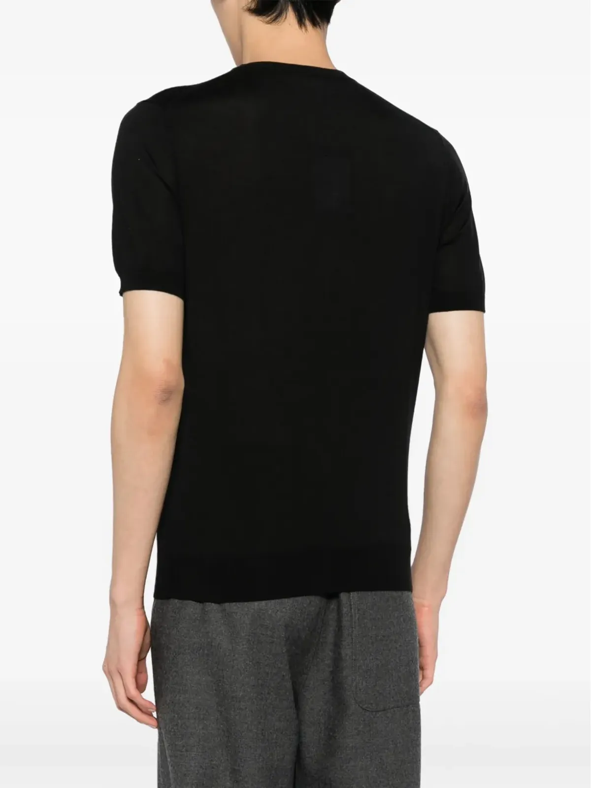 Colombo crew-neck fine-knit T-shirt - Black - 画像4