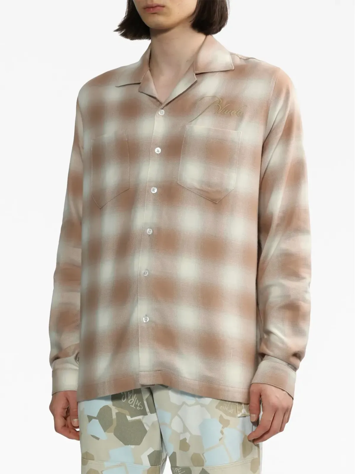 RHUDE ロゴ刺繍 チェック柄 シャツ - 画像3