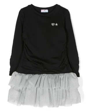 Chiara Ferragni Kids Eyelikeロゴ刺繍のチュチュドレス - ブラック - サムネイル1