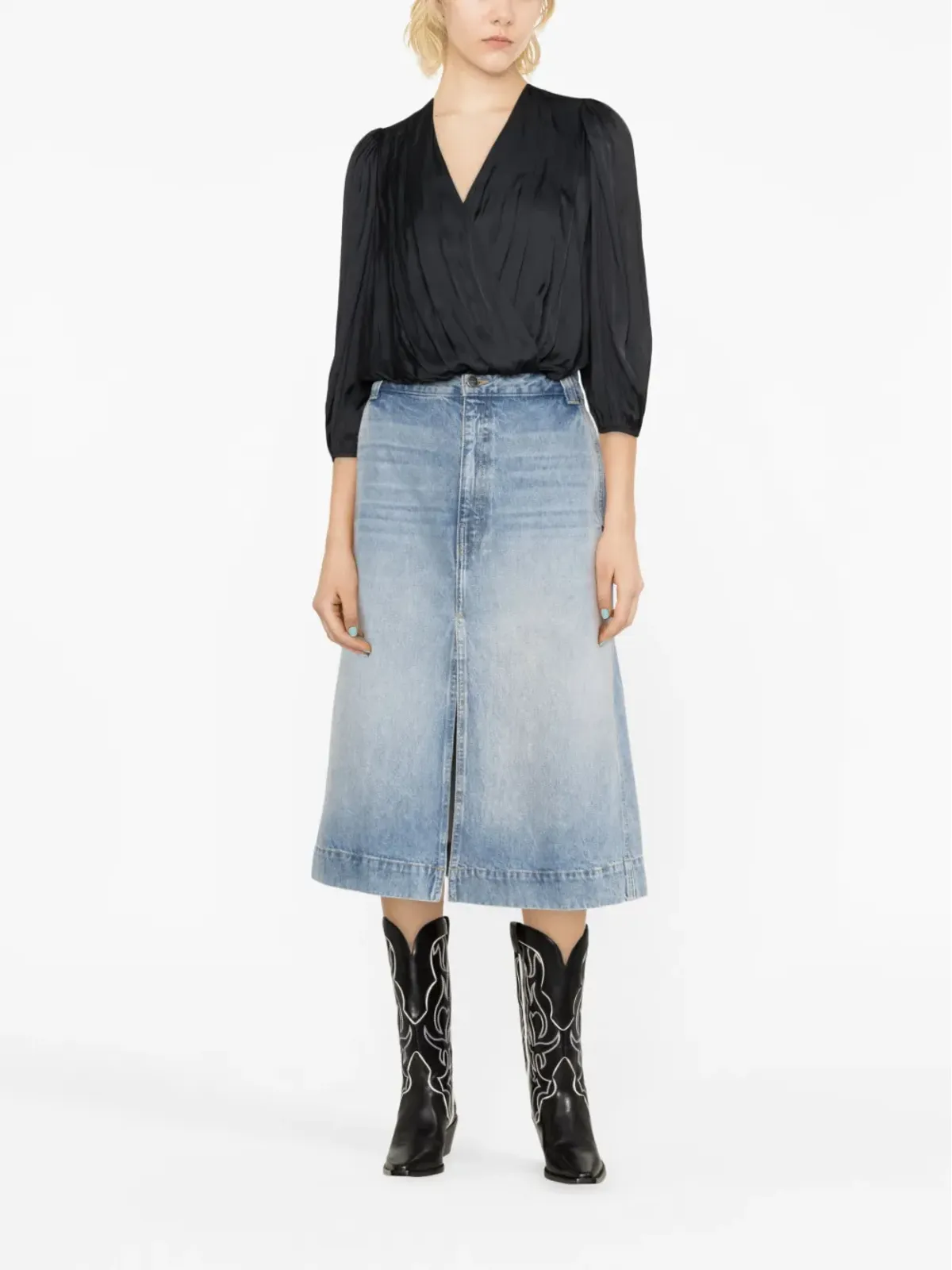 Zadig&Voltaire Vネック ドレープ サテン ブラウス - 画像2