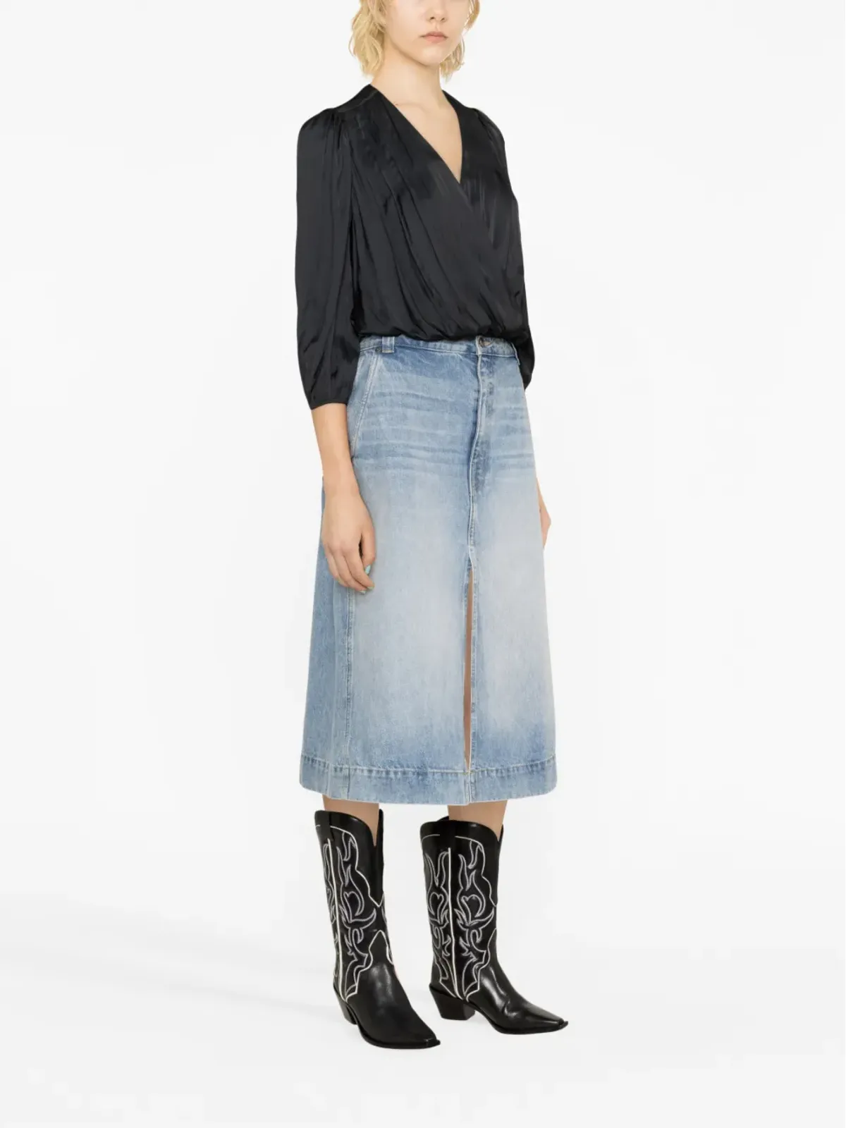 Zadig&Voltaire Vネック ドレープ サテン ブラウス - 画像3