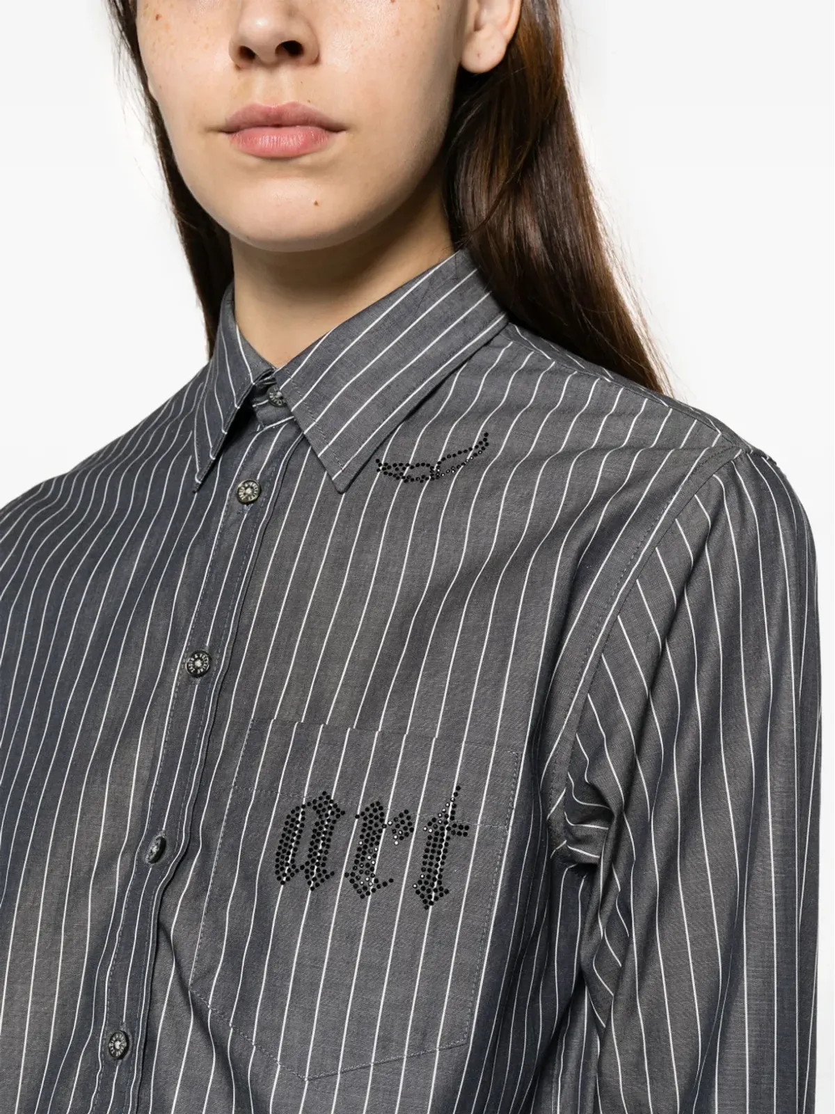 Zadig&Voltaire Taskiz ラインストーン装飾ストライプシャツ - ブラック - 画像5