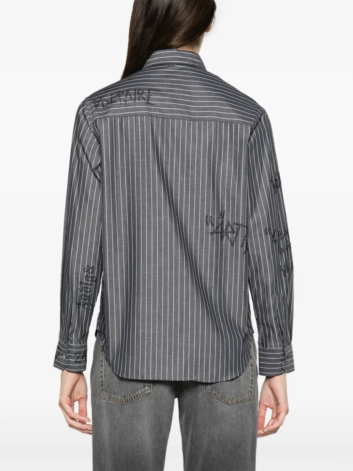 Zadig&Voltaire Taskiz ラインストーン装飾ストライプシャツ - ブラック - 画像4