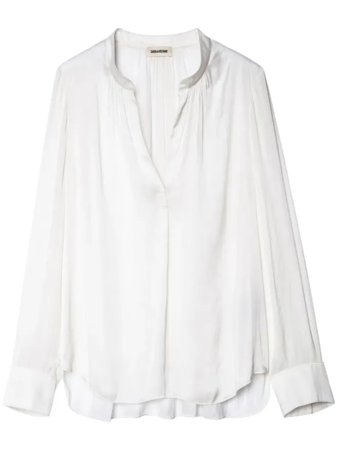 Zadig&Voltaire Zadig&Voltaire gathered-detail satin-weave blouse - Whiteの商品画像