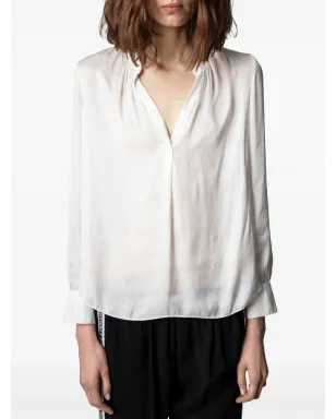 Zadig&Voltaire gathered-detail satin-weave blouse - White - サムネイル3