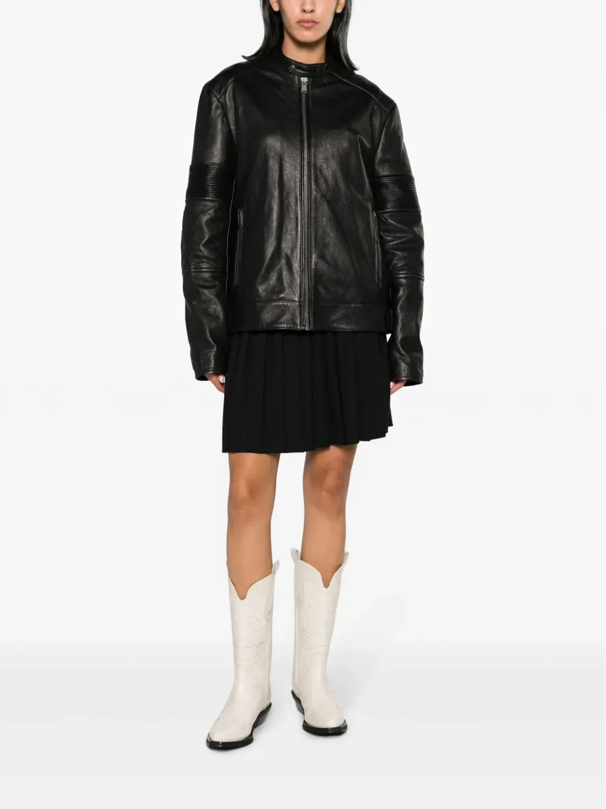 Zadig&Voltaire スリムフィット ジップアップ レザーバイカージャケット - 画像3