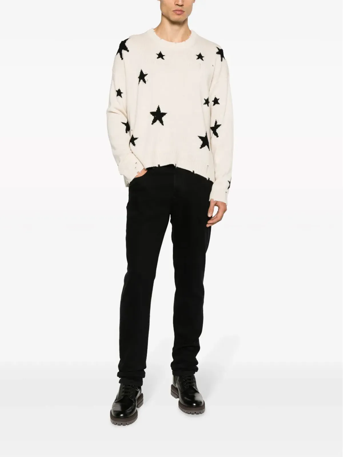Zadig&Voltaire スター柄インターシャ ダメージ加工 カシミヤ ジャンパー - 画像2