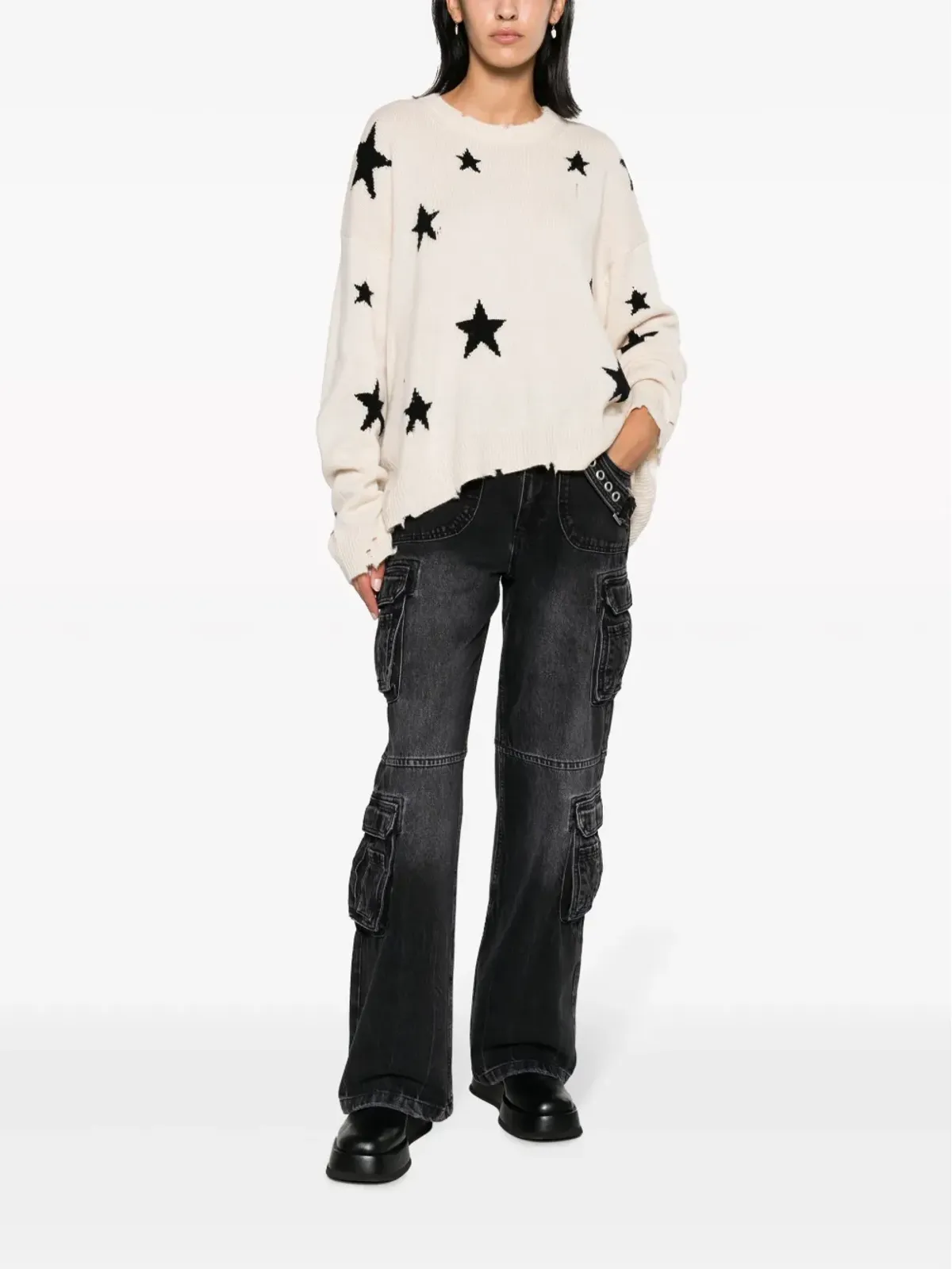 Zadig&Voltaire スター柄インターシャ ダメージ加工 カシミヤ ジャンパー - 画像3